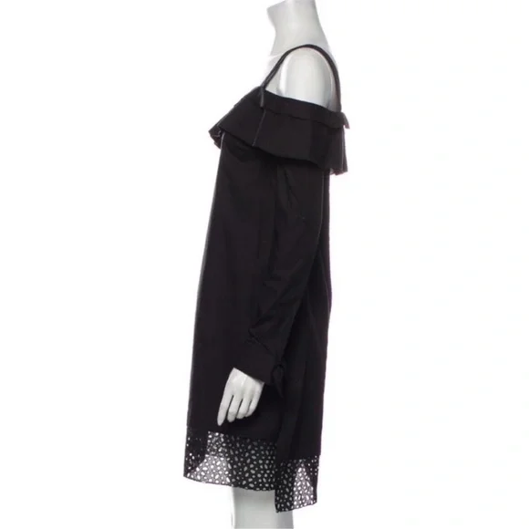 Proenza Schouler Black Cotton Cold
Shoulder Long Sleeve Eyelet Hem Dress 2 - Picture 5 of 7